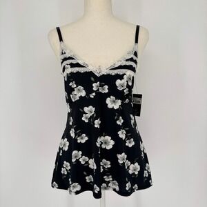 Laura Ashley Floral Cami Top‎ L Lace Trim Coquette Dollcore Cottagecore Romantic